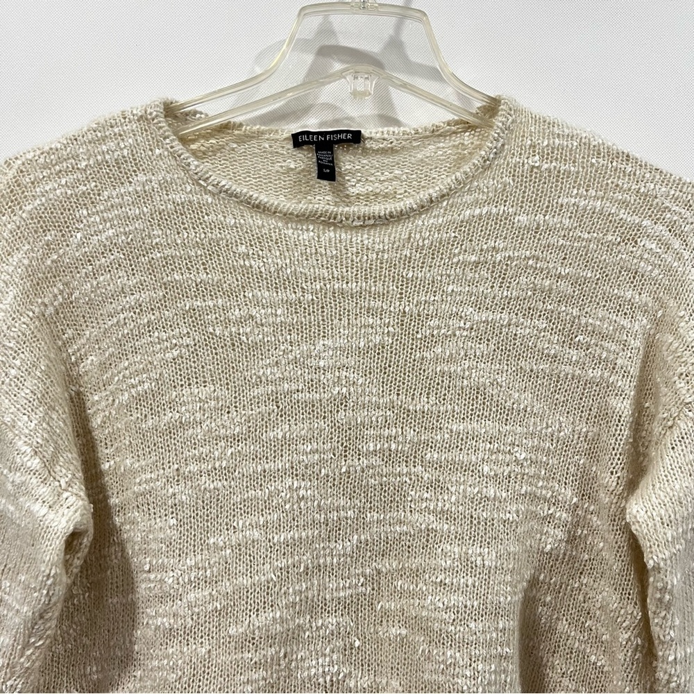 Eileen Fisher Mohair Tencel Lyocell Polyamide Size Small Petite Cream Sweater - Picture 4 of 7